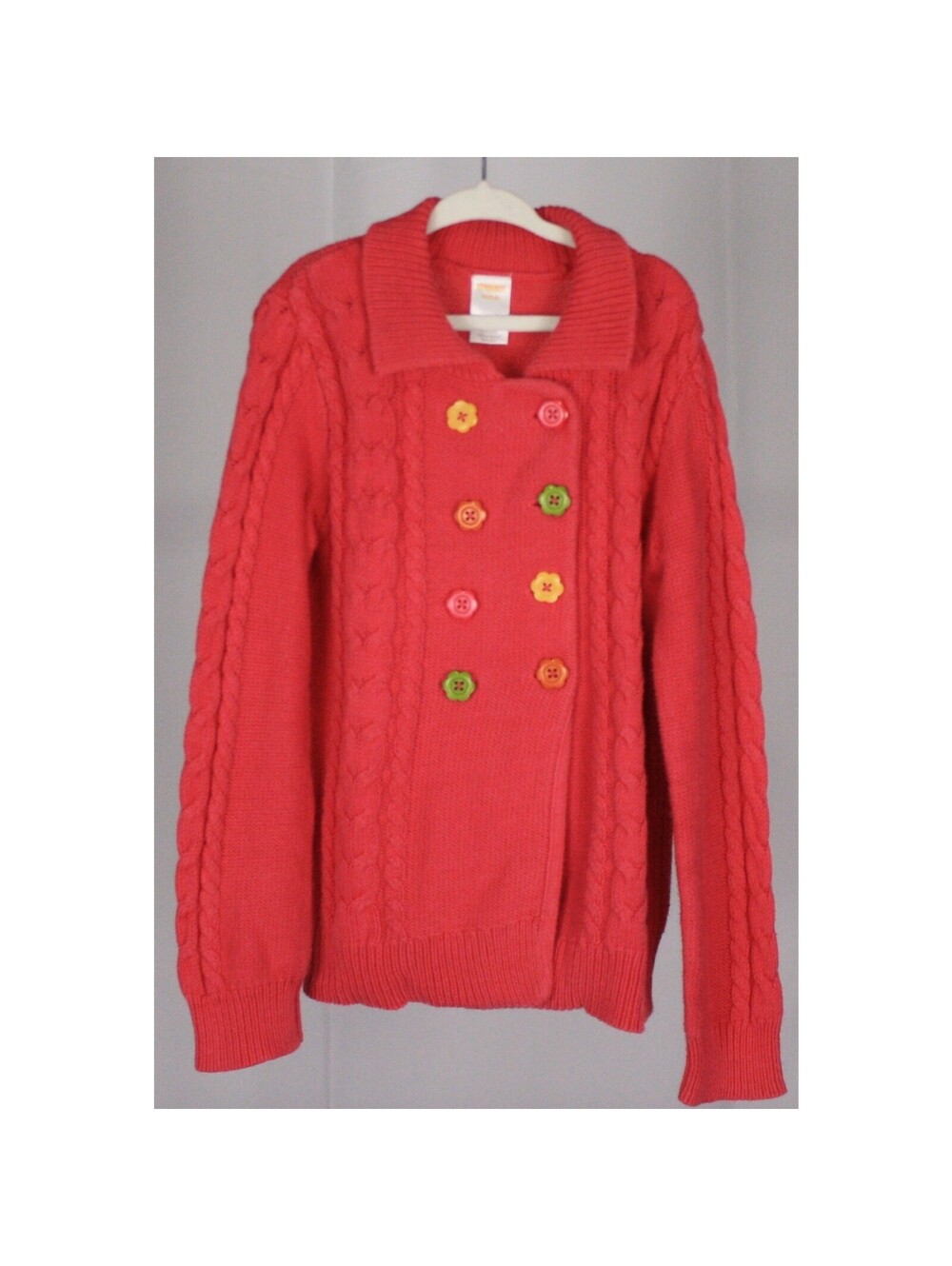 Gymboree Girls Coral Flower Button Sweater Cardigan M 7 8